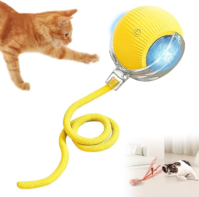 Interactive Cat Toy,Electric DogBall Toy,Cat Toys for Indoor Cats,Chewie Viral Dog Ball,Adjustable Sports Rolling Toy,Electric Rolling Ball Christmas Birthday Gift for Pets.（Yellow）