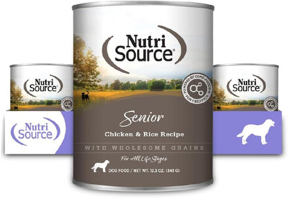NutriSource Chicken & Rice Senior Dog Food, Premium Wet Dog Food, 12.3 Ounce (Pack of 12)