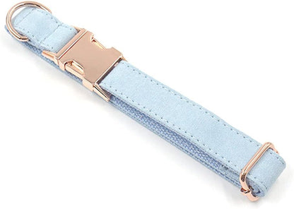 PETDURO Custom Dog Collar Personalized with Name Engraved Quick Release Rose Gold Metal Buckle for Large Medium Small Girl Dogs - Dog Leash and Bow Tie Available - Soft Comfy Velvet (Light Blue, XL)