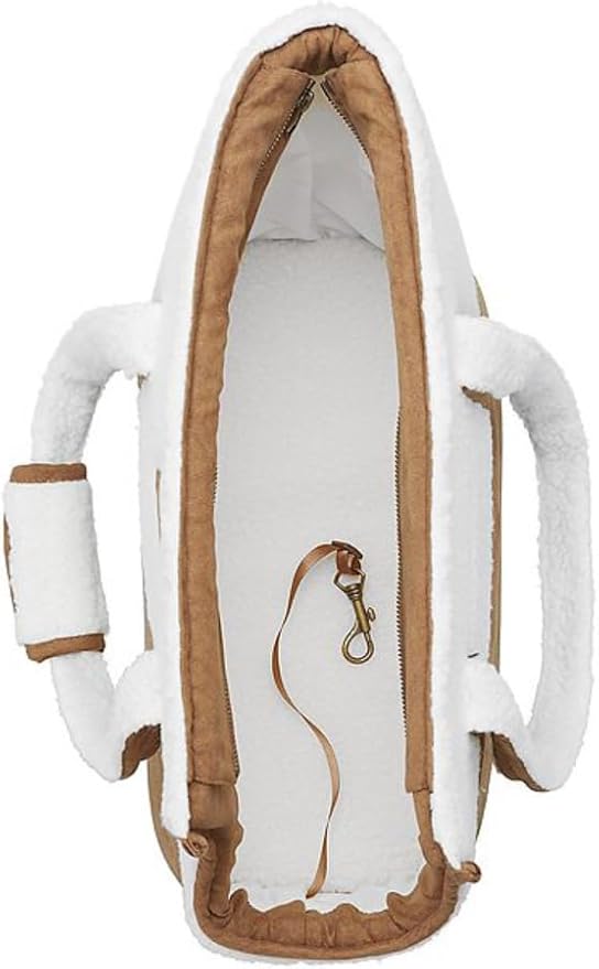 The Limit'd Edition Kool@burra Faux Suede & Sherpa Pet Carrier Tote Zip-Top Dog/Cat Carrier with Front Scoop & Pocket, Cream/Tan, 17 x 8 x 15 in