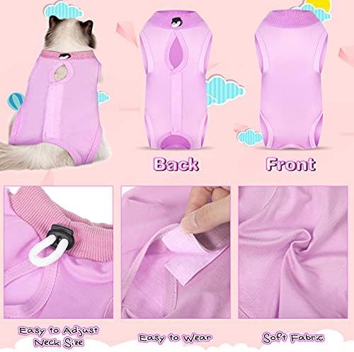Nuanchu 3 Pieces Cat Recovery Suit Kitten Recovery Suit E-Collar Alternative for Cats and Dogs Abdominal Skin Anti Licking Pajama Clothes Sets(Large,Solid Style,Purple Pink Blue)