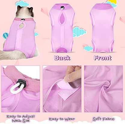 Nuanchu 3 Pieces Cat Recovery Suit Kitten Recovery Suit E-Collar Alternative for Cats and Dogs Abdominal Skin Anti Licking Pajama Clothes Sets(Large,Solid Style,Purple Pink Blue)