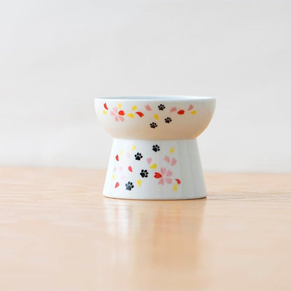 Necoichi Raised Cat Food Bowl – Ceramic Elevated Cat Bowl for Whisker & Neck Fatigue, Dishwasher Microwave Safe – Non-Slip & Anti Vomiting Ergonomic Design (Sakura Floral, Large)
