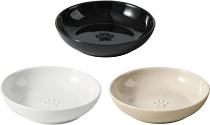 5.7'' Ceramic Wide Whisker Friendly Cat Dishes, Set of 3 Ceramic Cat Bowls, 3 Colors Indoor Kitten Feeding Food& Water Dish to Prevent Whisker Fatigue(3 Pcs)