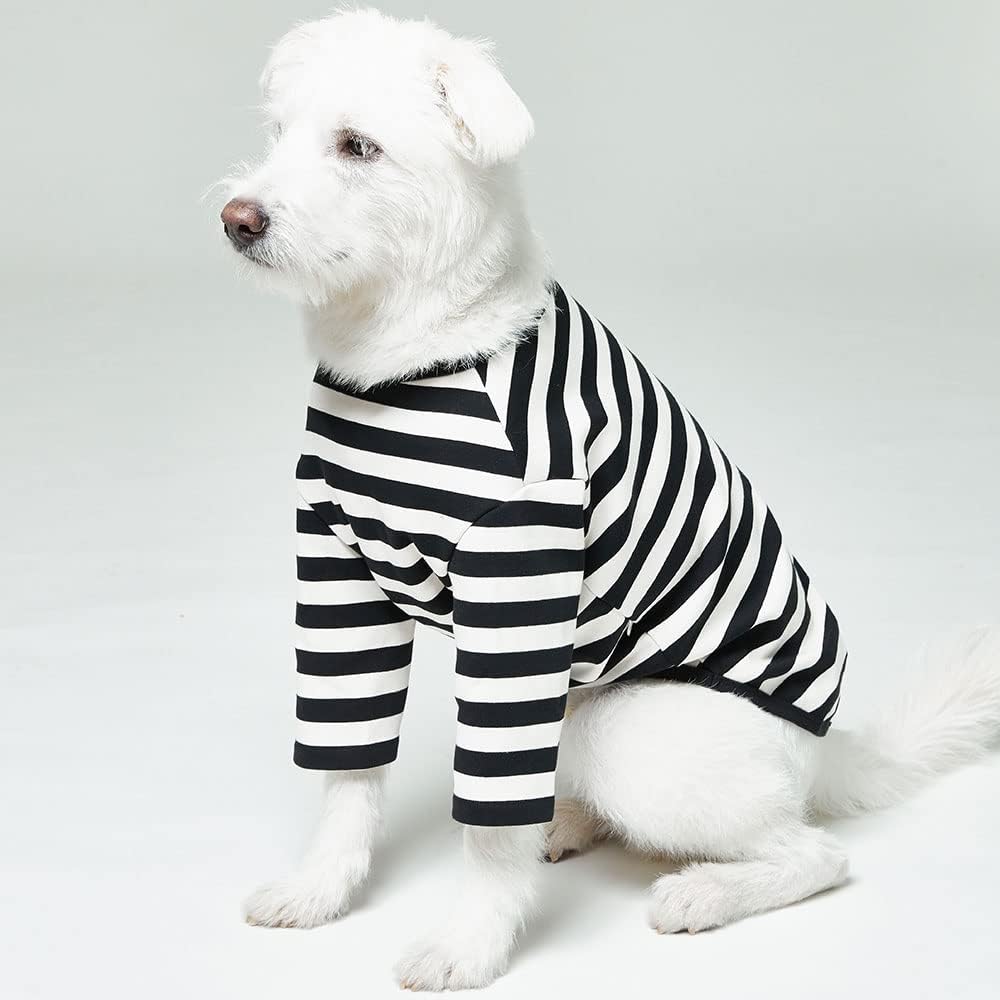 Dog Cotton Shirts for Small and Large Dogs Rugby Striped T-Shirts Soft Breathable Dog Shirt pet Clothes (2X-Large, White/Black)