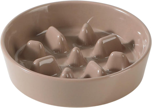 Ceramic 0.9 Cup Dog Bowl Slow Feeder, 6.1inch Slow Pet Food Dish for Small Dog and Cat, Stop Bloat, Preventing Choking(Single Bowl, Brown Coffee)