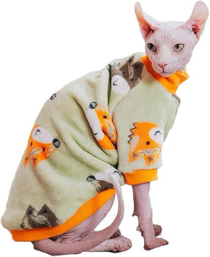 Sphynx Cat Warm Turtleneck Sweater, Thick Soft Double-Sided Fleece Clothes for Cats, Two-Legged Winter Onesie for Cats and Small Dogs,Pjs for Cats and Puppy (Fox, L (5-6.5lbs))