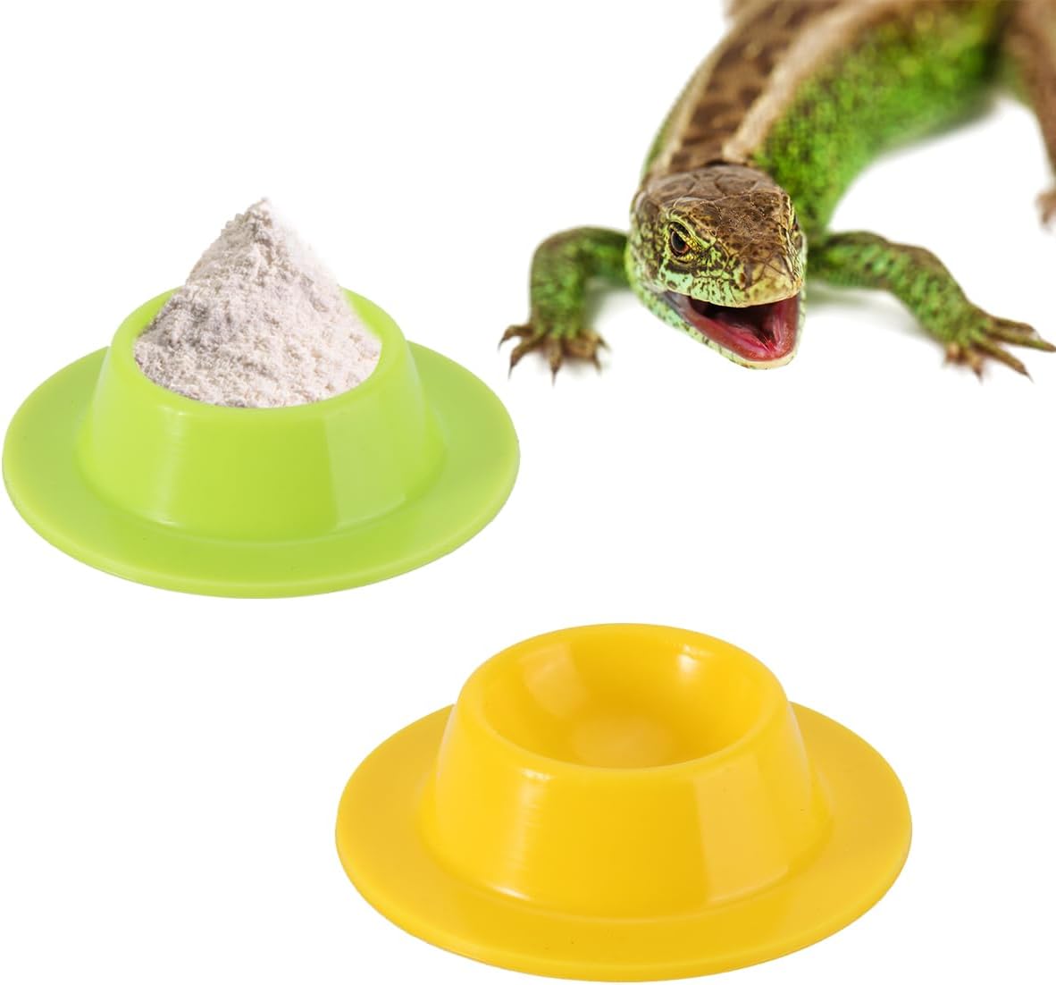 2 Pcs Color Gecko Calcium Dish,Lizard Gecko Bearded Dragon Chameleon Water Feeding Bowl,Small Reptile Food Dish,Reptile Terrarium Tank Accessories(Green+Yellow)