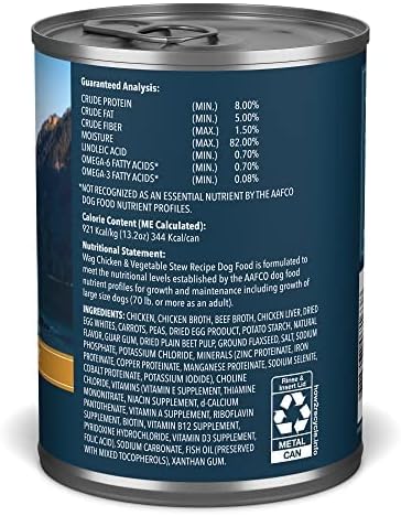 Amazon Brand - Wag Wet Canned Dog Food, Chicken & Vegetable Stew Recipe, 13.2 oz Can (Pack of 12)