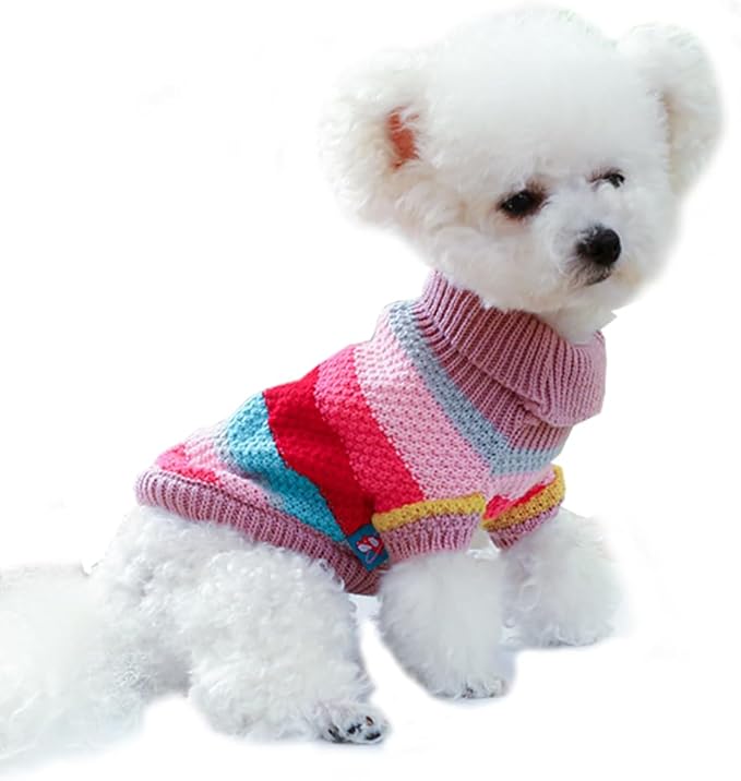 Rainbow Puppy Sweater for Small Dog Pullover Knitted Dog Sweatshirt Cable Cat Knitwear Warm Pet Clothes for Kitten Chihuahua Yorkie Toy Poodle (Rainbow, Small)