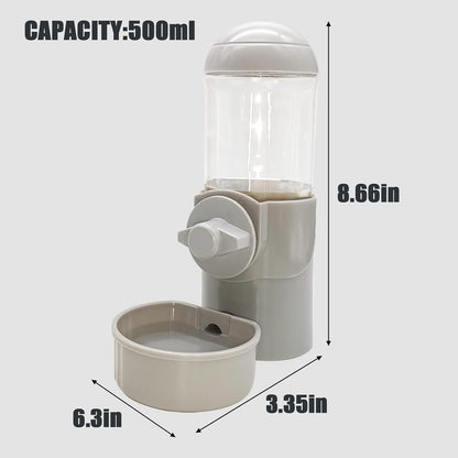 Tfwadmx Rabbit Watter Bottle 17oz Hanging Guinea Pig Automatic Water Dispenser No Drip Small Animal Cage Water Feeder Bowl for Bunny Chinchilla Hedgehog Ferret 2PCS (Grey)