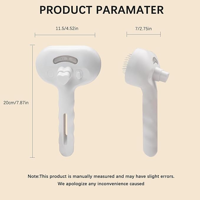 Pet Steam Brush for Cats and Dogs, 3 In 1 Steamy Cat Brush with Release Button and Tank, Anti-Static Pet Spray Hair Removal Comb, Rechargeable Dog Steam Comb for Furry (White)