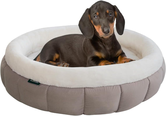 BALANCE Cat Beds for Indoor Cats, Washable Round Dog Bed, Donut Dog Bed with Anti-Slip Bottom for Small Dogs, 28 Inches, Goat