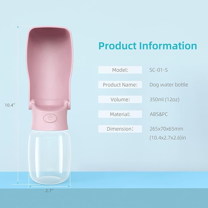 Portable Dog Water Bottle for Walking 19 OZ or 12 OZ Portable Pet Water Bottles for Puppy Small Medium Large Dogs Water Dispenser Pet Water Bowl Dog Accessories (19OZ Blue) (12OZ Pink)