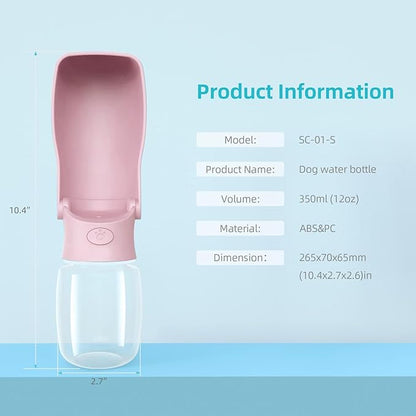 Portable Dog Water Bottle for Walking 19 OZ or 12 OZ Portable Pet Water Bottles for Puppy Small Medium Large Dogs Water Dispenser Pet Water Bowl Dog Accessories (19OZ Blue) (12OZ Pink)