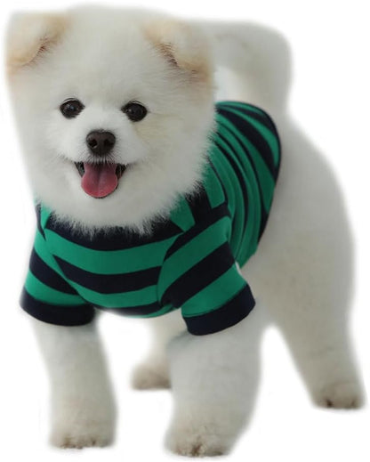 Dog Cotton Shirts for Small and Large Dogs Rugby Striped T-Shirts Soft Breathable Dog Shirt pet Clothes (Small, Green/Navy)