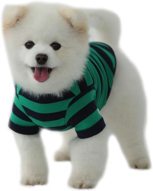Dog Cotton Shirts for Small and Large Dogs Rugby Striped T-Shirts Soft Breathable Dog Shirt pet Clothes (Large, Green/Navy)