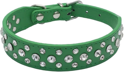 Rhinestone Dog Collar, Bling Rhinestone PU Leather Crystal Diamond Pet Dog Cat Puppy Collar Black S M L XL (M:26-32CM, Green)