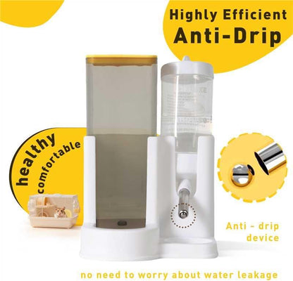 Hamster Water Bottle Standing Guinea Pig Water Dispenser with No Drip 2 in 1 Small Animal Automatic Food Bowl for Cage Accessories for Chinchilla Ferret (Gray, 5.91 in X 4.13 in X 4.33 in)
