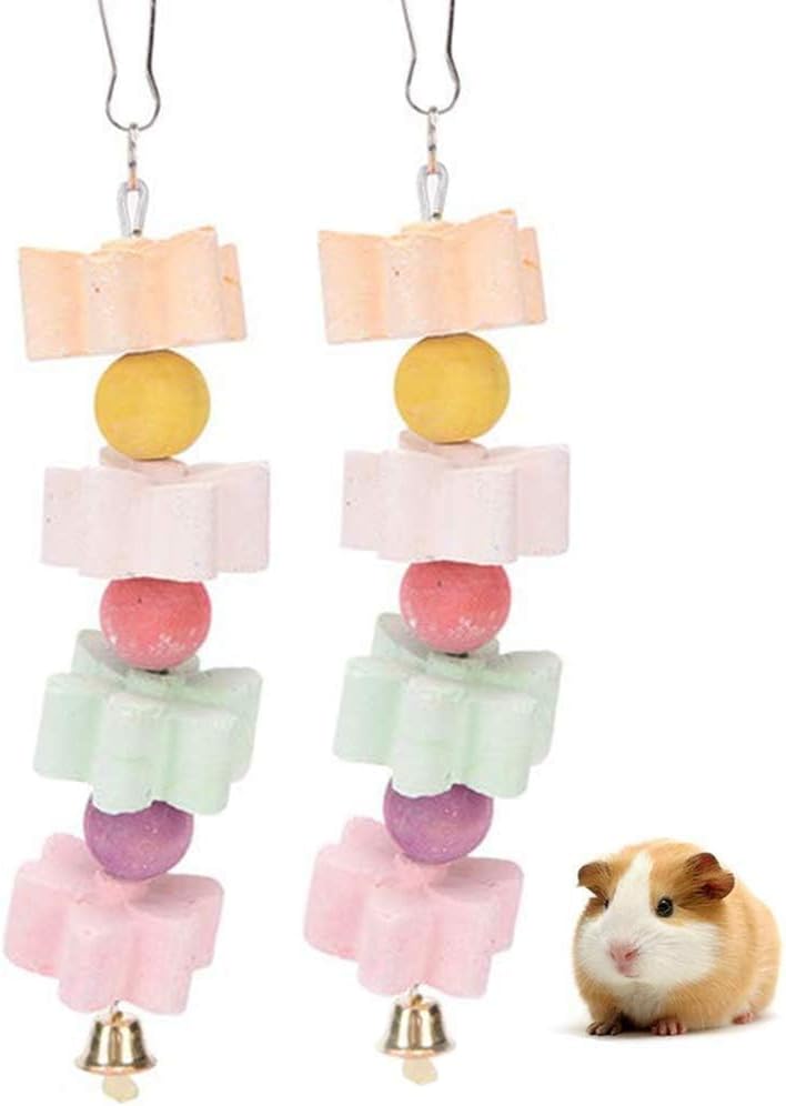 Hamiledyi 2Pieces Parrot Beak Trimmer Calcium Stone Chinchilla Grinding Teeth Lava Block Bird Beak Trim Pumice Toy Mineral Rock Chewing Toys with Bell for Conure Budgies Parakeet Hamster Rabbit