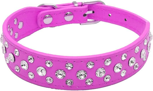 Rhinestone Dog Collar, Bling Rhinestone PU Leather Crystal Diamond Pet Dog Cat Puppy Collar Black S M L XL (S:20-26CM, Hot Pink)