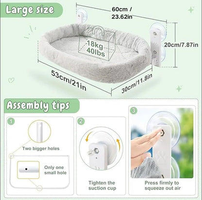Sinai Pet Shop Cat Window Perch – Cordless Foldable Hammock with Cushion Bed, Self-Groomer with Catnip Included, Durable Metal Frame with Strong Suction Cups, Space-Saving for Large Indoor Cats