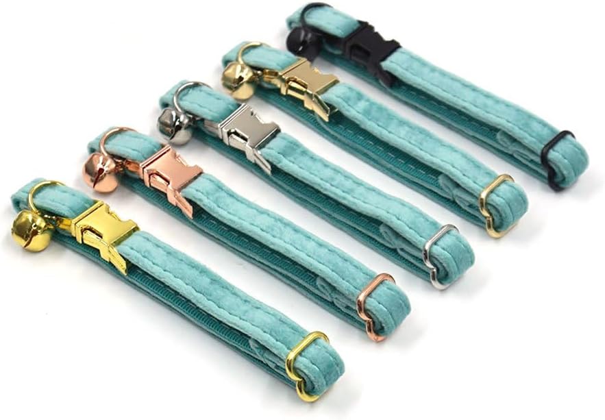 Personalized Cat Collar with Name Tag & Bells,Optional Bow-tie,Colorful Cute Cat Collars for Boys Cats, Soft Durable Custom Kitten Collars for Small Large Cats (Light Green)