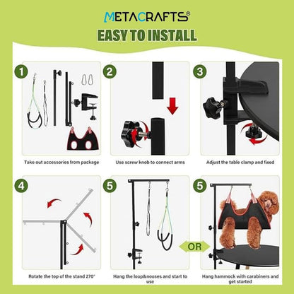 Foldable Dog Grooming Arm with Hammock & Clamp - Adjustable Height 20"-35" - Pet Grooming Table Accessories with No-Sit Holder, Grooming Restraint for Small, Medium Dogs at Home or Salon