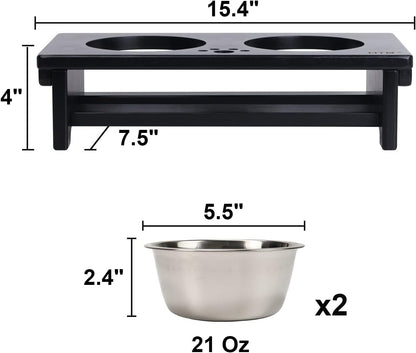 HTB Elevated Dog Bowls, Raised Dog Bowl Stand with 2 Stainless Steel Bowls, Elevated Raised Dog Bowls for Large Medium Small Sized Dogs- Black Small