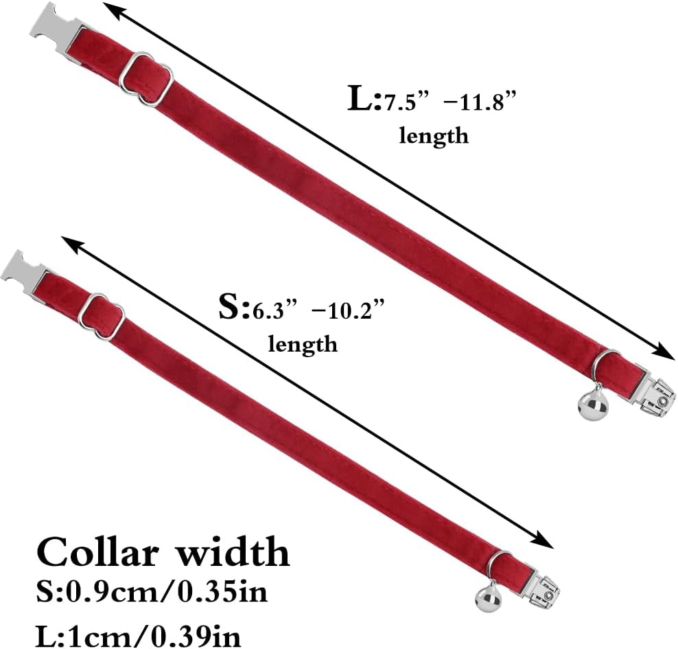 Personalized Cat Collar with Name Plate,Adjustable Tough Nylon Cat ID Collars with Bell,Customize Engraved Pet Name and Phone Number (Velvet Style D)