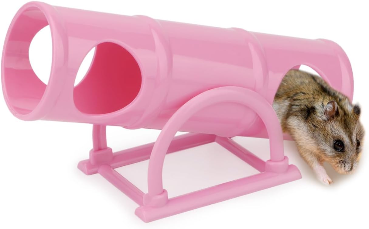 Hypeety Hamster Plastic Seesaw Tunnel Toy Hamster Mouse Hollow Tunnel Tube Toy Funny Exercise Gym Playground for Hmaster Dwarf Gerbil Small Pets (Pink)
