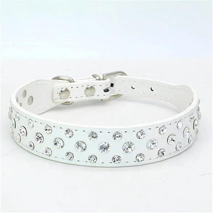 Rhinestone Dog Collar, Bling Rhinestone PU Leather Crystal Diamond Pet Dog Cat Puppy Collar Black S M L XL (S:20-26CM, White)