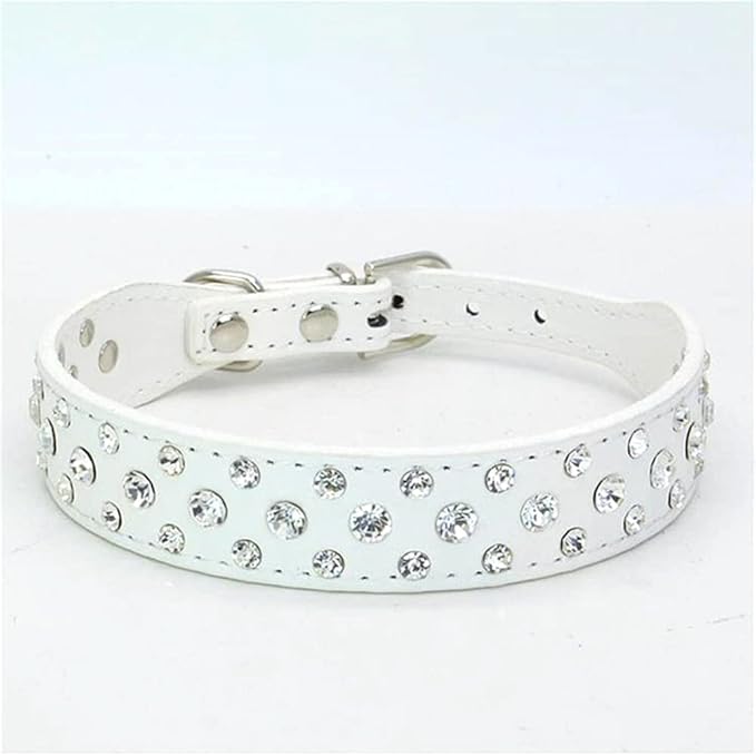 Rhinestone Dog Collar, Bling Rhinestone PU Leather Crystal Diamond Pet Dog Cat Puppy Collar Black S M L XL (XL:40-46CM, White)
