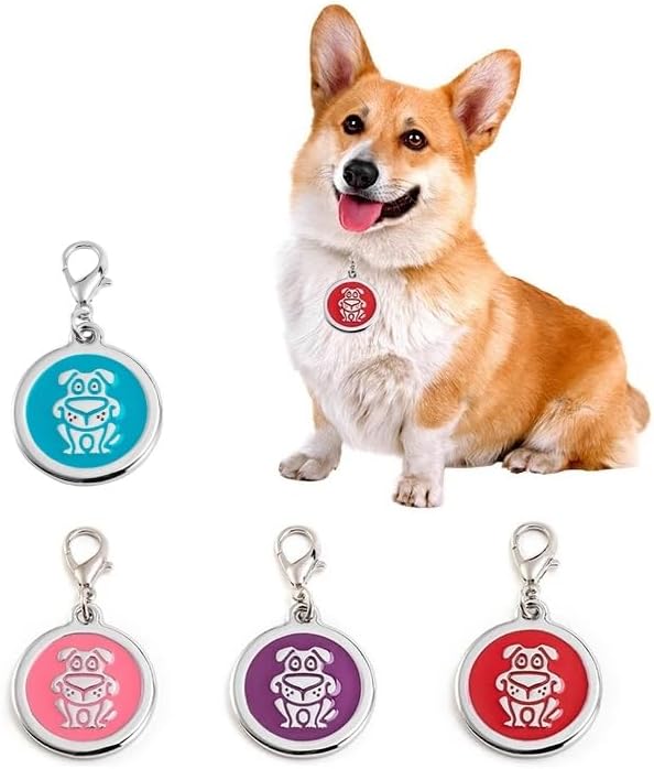 Personalized Funky Dog Design Pet ID Tags with Quick Tag Clip - Happy pet ID Tags, Puppy Name tag, Custom Laser Engraved pet Tags (Dog-Round-Small: Red)