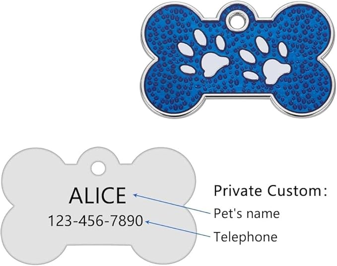 Personalized Dog Cute Paw Pet ID Tag for Pet Collar or Key Chain - cat Name tag, Personalized cat id tag, Kitten Name tag, Kitten id tag (Bone-Shaped-Small: Ocean Blue)