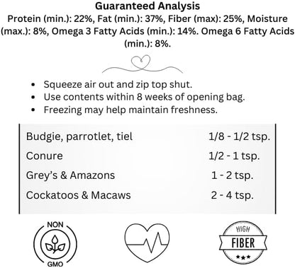 UnRuffledRx™ OmegaGlow for Birds – Supports Feather Growth & Helps Reduce Plucking | Skin & Immune Health with Chia, Flax & Hemp Hearts | 2 oz Shaker Jar