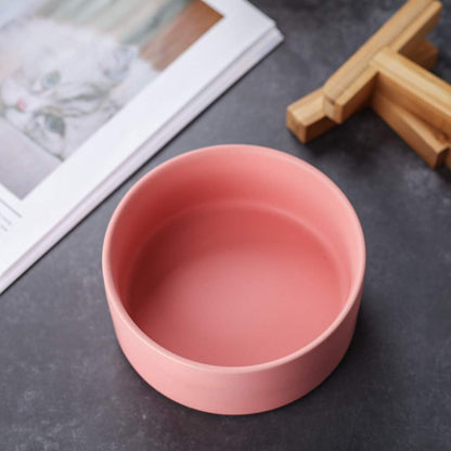 Pink Ceramic Elevated Raised Cat Bowl with Wood Stand No Spill Pet Food Water Feeder Cats Small Dogs