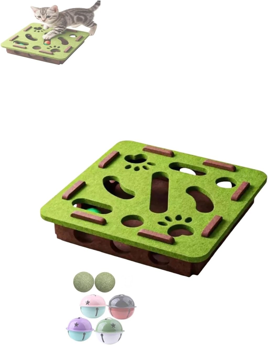 Interactive Cat Scratch Box with Nail File & Slow Feeder - Puzzle Enrichment Toy for Indoor Cats Mental Stimulation