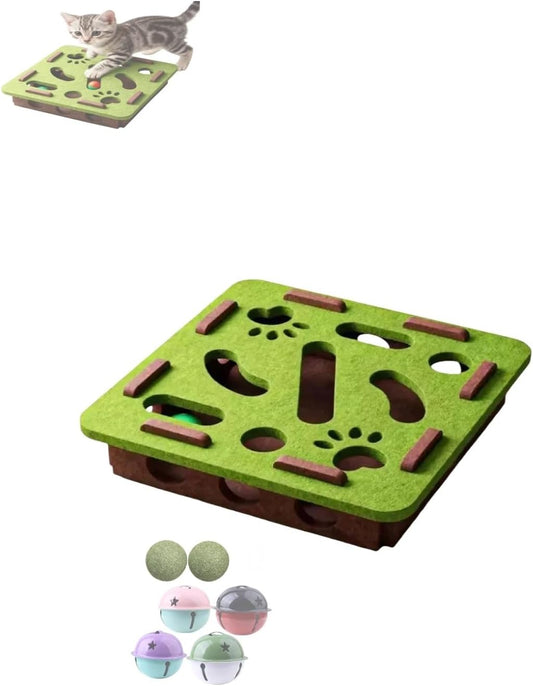 Interactive Cat Scratch Box with Nail File & Slow Feeder - Puzzle Enrichment Toy for Indoor Cats Mental Stimulation