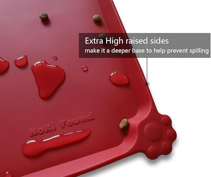 Hoki Found Large Silicone Non-Slip Pet Dog Cat Bowl Mats - Waterproof Dog Cat Food Mats - Classic Red