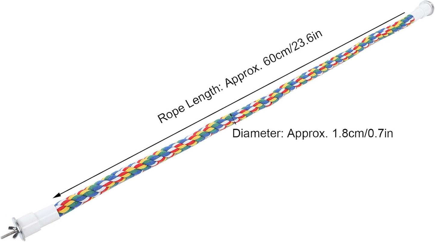 2PCS 60cm/23.6in Bird Rope Perch, 1.8cm Soft Cotton Parakeet Perches, Colorful Bird Cage Accessories with Fixing Screws for Birds to Chew and Stand On