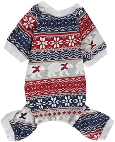 Lanyarco Bear Snowflake Ugly Christmas Clothes for Dogs Pajamas Onesie PJS, Back Length 20" Large