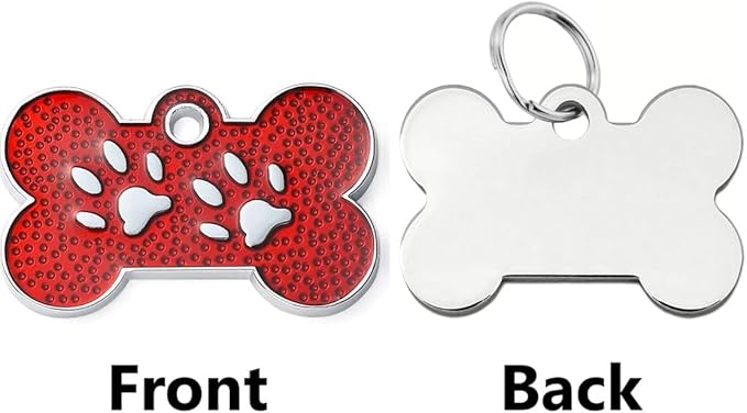 Personalized Dog Cute Paw Pet ID Tag for Pet Collar or Key Chain - Dog Name tag, cat Tags Personalized, cat id tag, Kitten Name tag, Kitten id tag (Bone-Shaped-Small: Red)