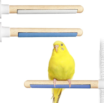 2-Pack Natural Wood Bird Perch with Foot Grinding, 7.8 Inch Bird Cage Accessories for Parakeets Cockatiel Lovebird Canary, Foot Health Training (Color Yellow & Pink)