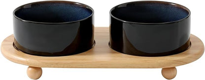 Ceramic Elevated Dog Bowls, Food and Water Bowls for Dogs, Puppy, Raised Dog Dish, Pet Feeder(6inch, 2 x Starry Sky + Stand)