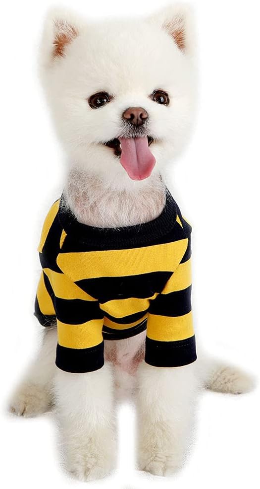 Dog Cotton Shirts for Small and Large Dogs Rugby Striped T-Shirts Soft Breathable Dog Shirt pet Clothes (X-Small, Yellow/Navy)