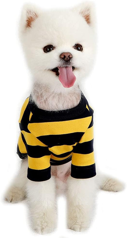 Dog Cotton Shirts for Small and Large Dogs Rugby Striped T-Shirts Soft Breathable Dog Shirt pet Clothes (Large, Yellow/Navy)