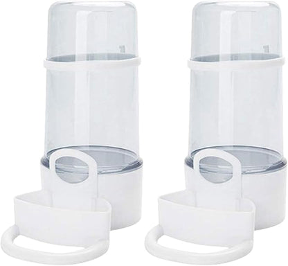Automatic Bird Feeder and Water Dispenser, 2PCS Cage Accessories for Parrots, Budgie, Lovebirds, Parakeet, Cockatiel - Food Seed and Bottle Drinker (White 415ml)