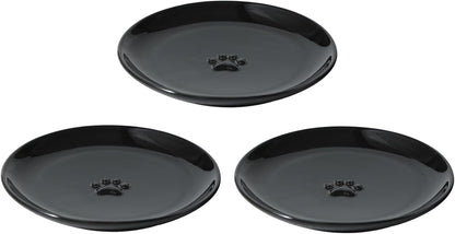 6.1'' Ceramic Wide Cat Dishes, Set of 3 Ceramic Cat Bowls, Indoor Kitten Feeding Wet & Dry Shallow Food Dish Anti Whisker Fatigue(3 Pcs, Black)