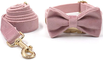 PETDURO Custom Dog Collar Personalized with Name Engraved Gold Metal Buckle for Large Medium Small Girl Dogs - Dog Leash and Bow Tie Available - Soft Comfy Velvet (Champagne Pink, XL)